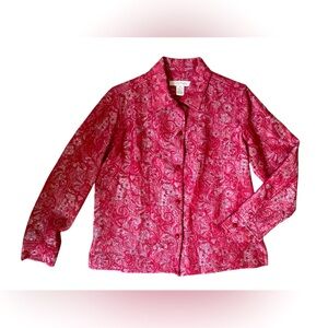 Clothes Red Tapestry Shacket Geometric Buttons M